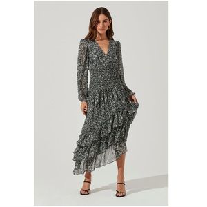 ASTR the Label Asymmetric Ruffle Long Sleeve Midi Dress